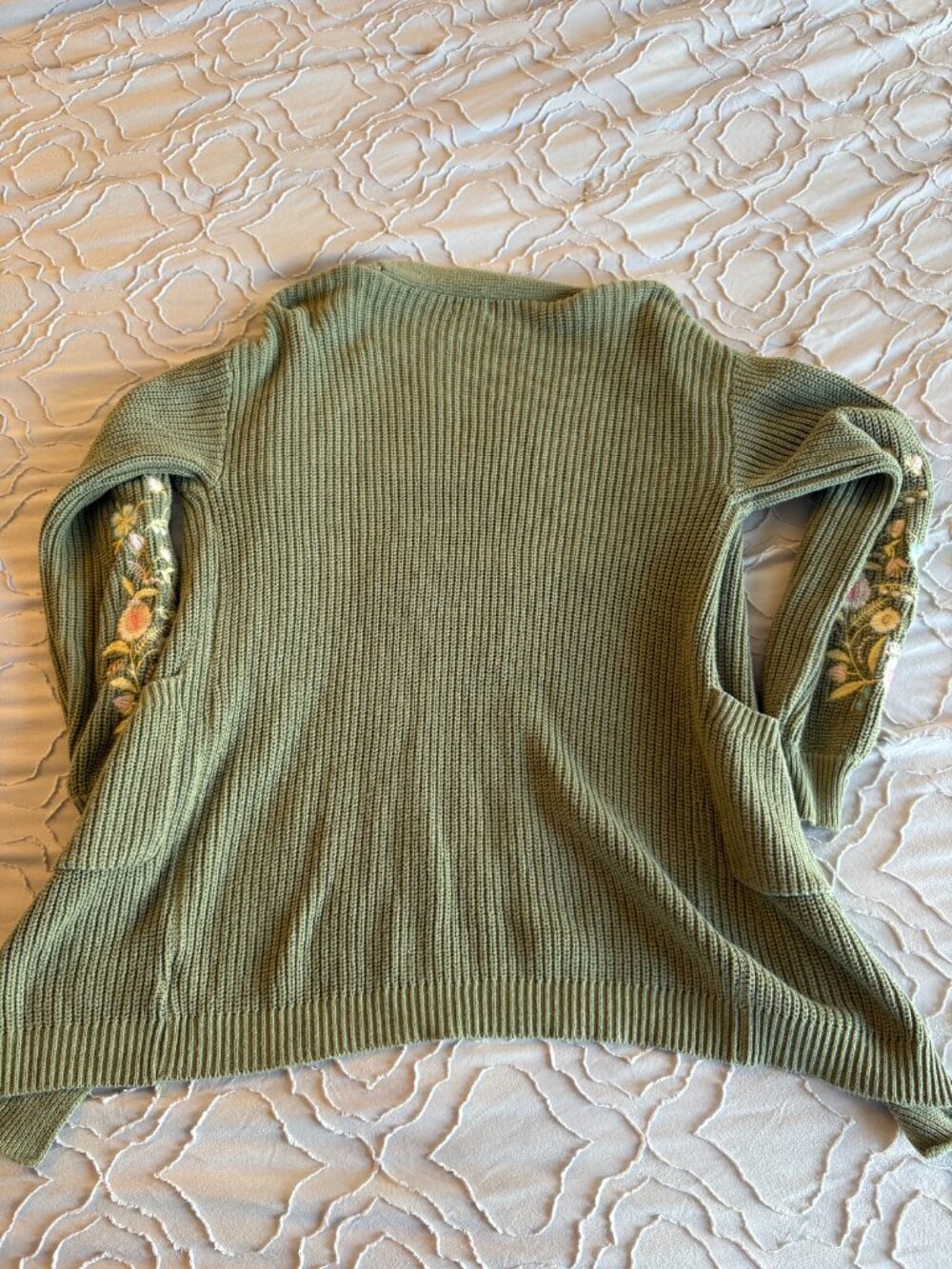 NWOT Francesca's Collections Mi Ami Monica Floral Embroidered Cardigan - Olive - Picture 6 of 6